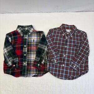 Ralph Lauren Plaid Button Down Shirts Baby Boys 12M Lot 2 Multi Color Preppy